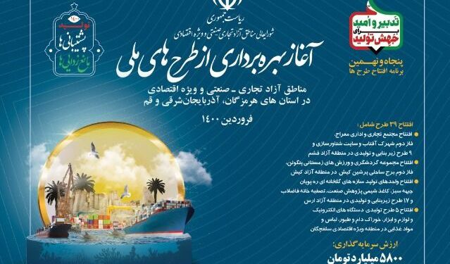 آغاز بهره‌برداری‌ از ۳۹ طرح ملی در مناطق آزاد تجاری و اقتصادی