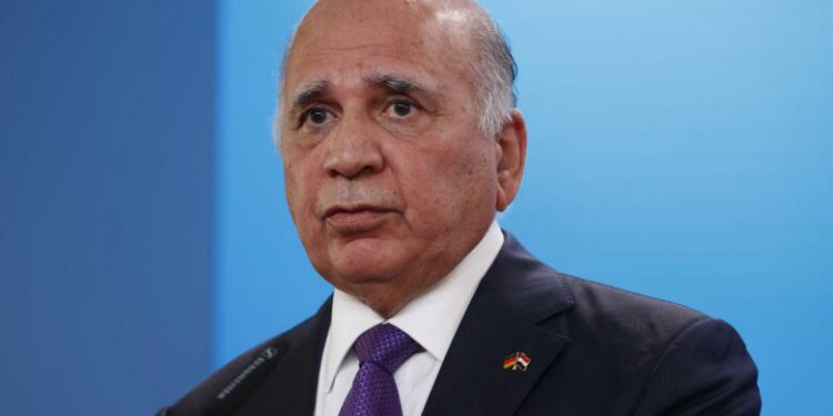 Iraqi Foreign minister Fuad Hussein attends a joint press conference with his German counterpart after talks in Berlin, on September 14, 2020. (Photo by Odd ANDERSEN / various sources / AFP)